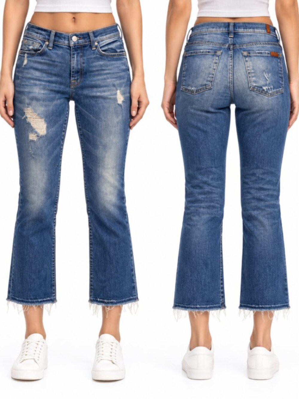 7 For All Mankind Boyfriend Jeans Cropped Bootcut Distressed Jeans Size 27